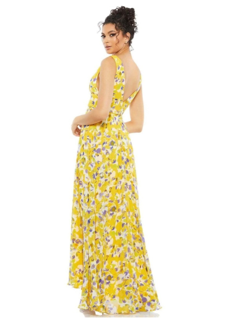 Women's Mac Duggal Floral Maxi Dress Size 2 Yellow Purple - Picture 2 of 9